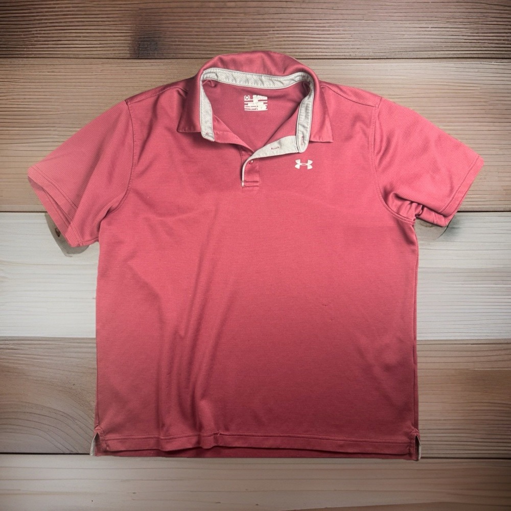 Under Armour Shirt Mens 2XL Heatgear Loose Short Sleeve‎ Tech Polo Maroon